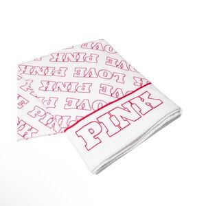 PINK Victoria's Secret White & Hot Pink Logo Bath Towel
